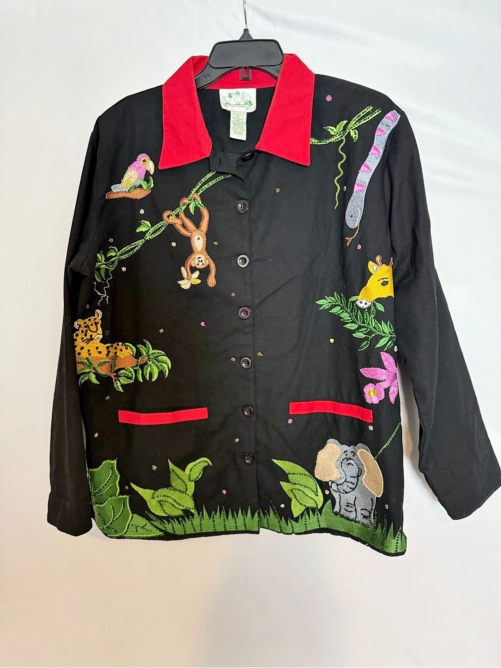The Quaker Factory Button-Down Shirt Women's Size Large Black & Red Long Sleeve